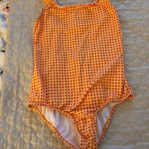 Garnet Hill girls swimsuit orange polkadots sz 14